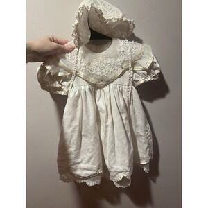 Anne SaVoy Baby Girl Dress Bonnet Lace Trim Broderie Anglaise Size 2T